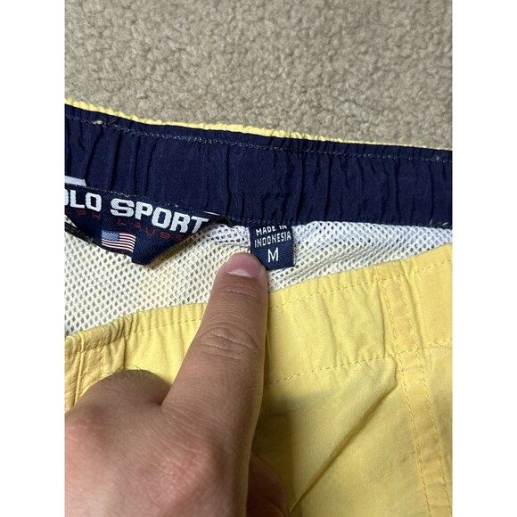 Rare Vintage POLO SPORT Ralph Lauren Logo Yellow Swimming Shorts Trunks 90s Sz M - Picture 4 of 10